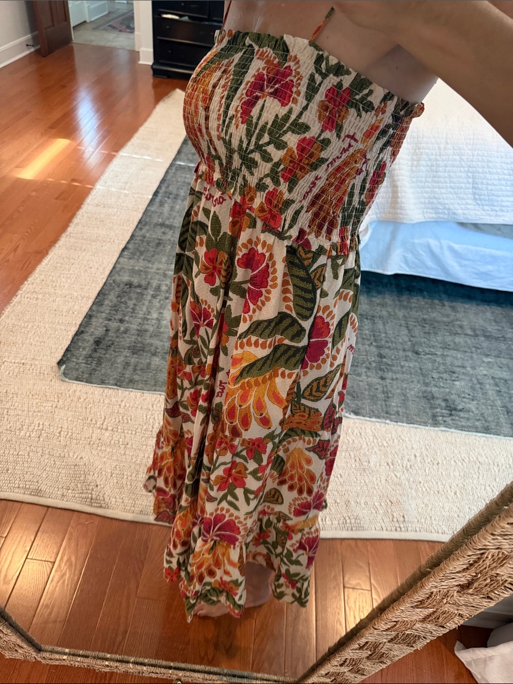 Farm Rio x Anthropologie Strapless Floral Maxi Dress in Green, Pink & Orange Med - Picture 3 of 5